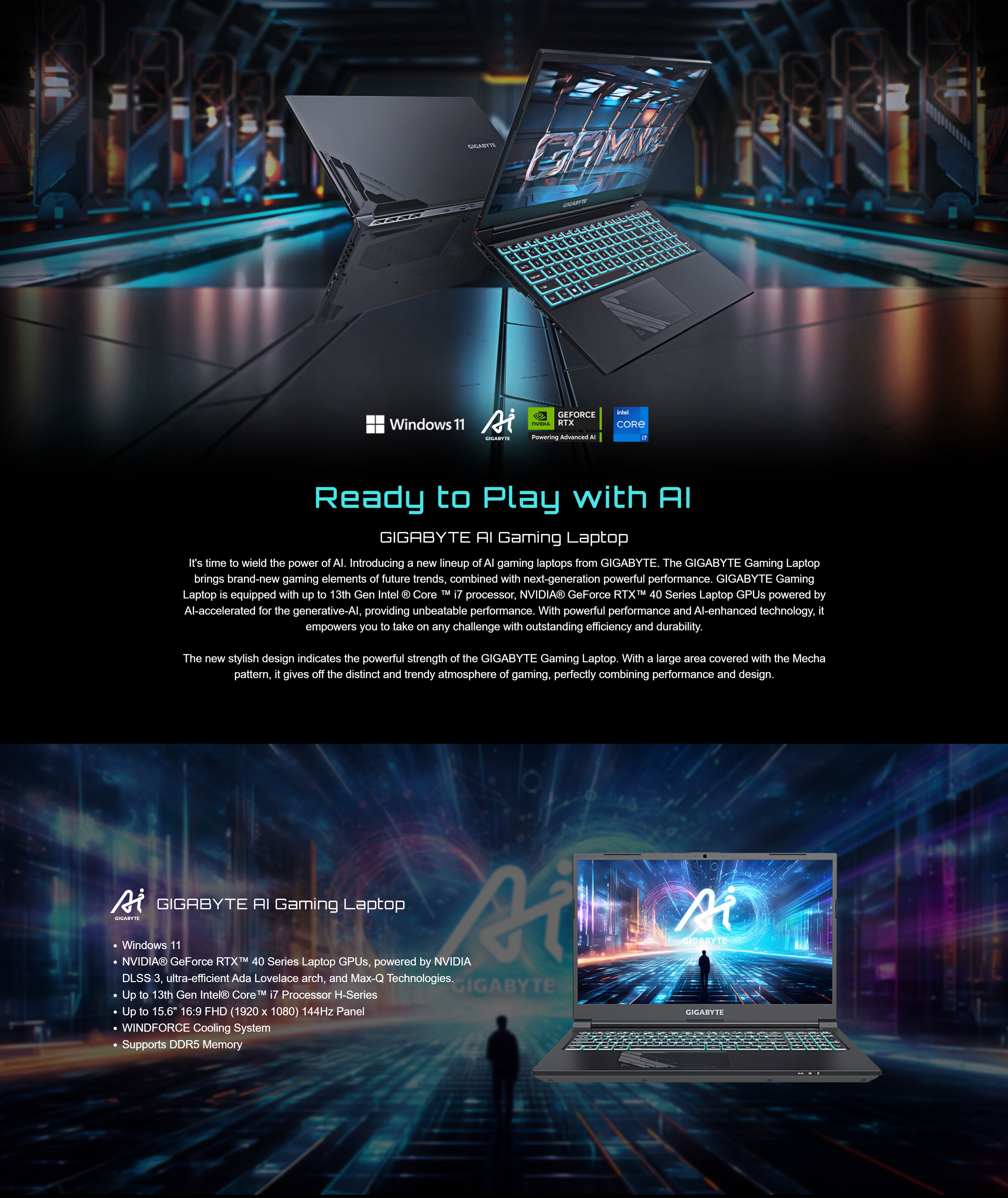 A large marketing image providing additional information about the product Gigabyte G5 (KF5) - 15.6" 144Hz, i7-13620H, RTX 4060, 16GB/1TB - Win 11 Gaming Notebook - Additional alt info not provided